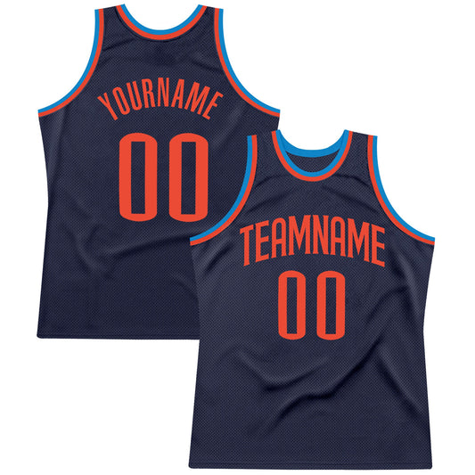 Custom Navy Orange-Blue Authentic Throwback Basketball Jersey - Sky-Custom