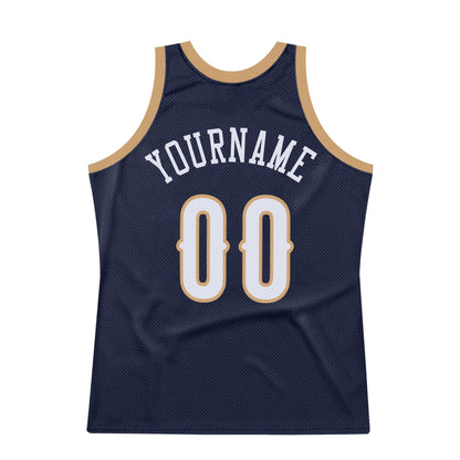 Custom Navy White-Old Gold Authentic Throwback Basketball Jersey - Sky-Custom