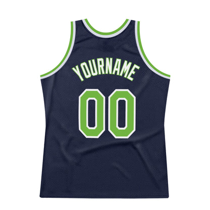 Custom Navy Neon Green-White Authentic Throwback Basketball Jersey - Sky-Custom