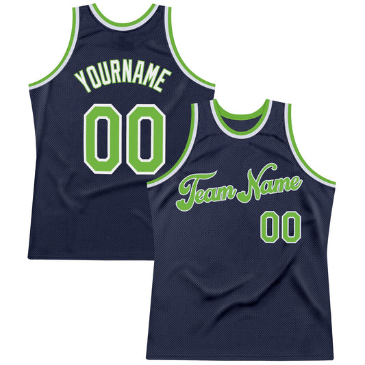 Custom Navy Neon Green-White Authentic Throwback Basketball Jersey - Sky-Custom