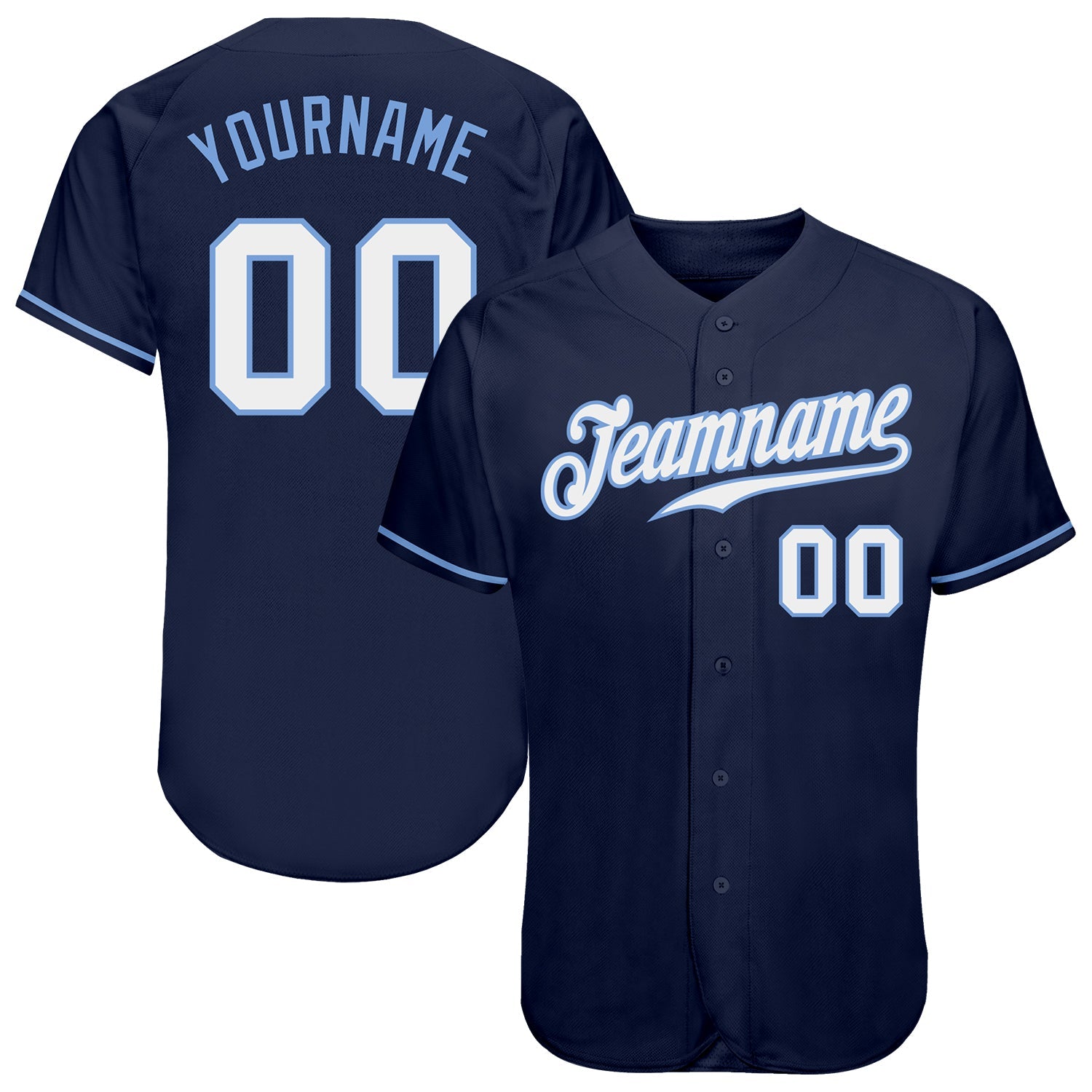 Custom Navy White-Light Blue Authentic Baseball Jersey - Sky-Custom