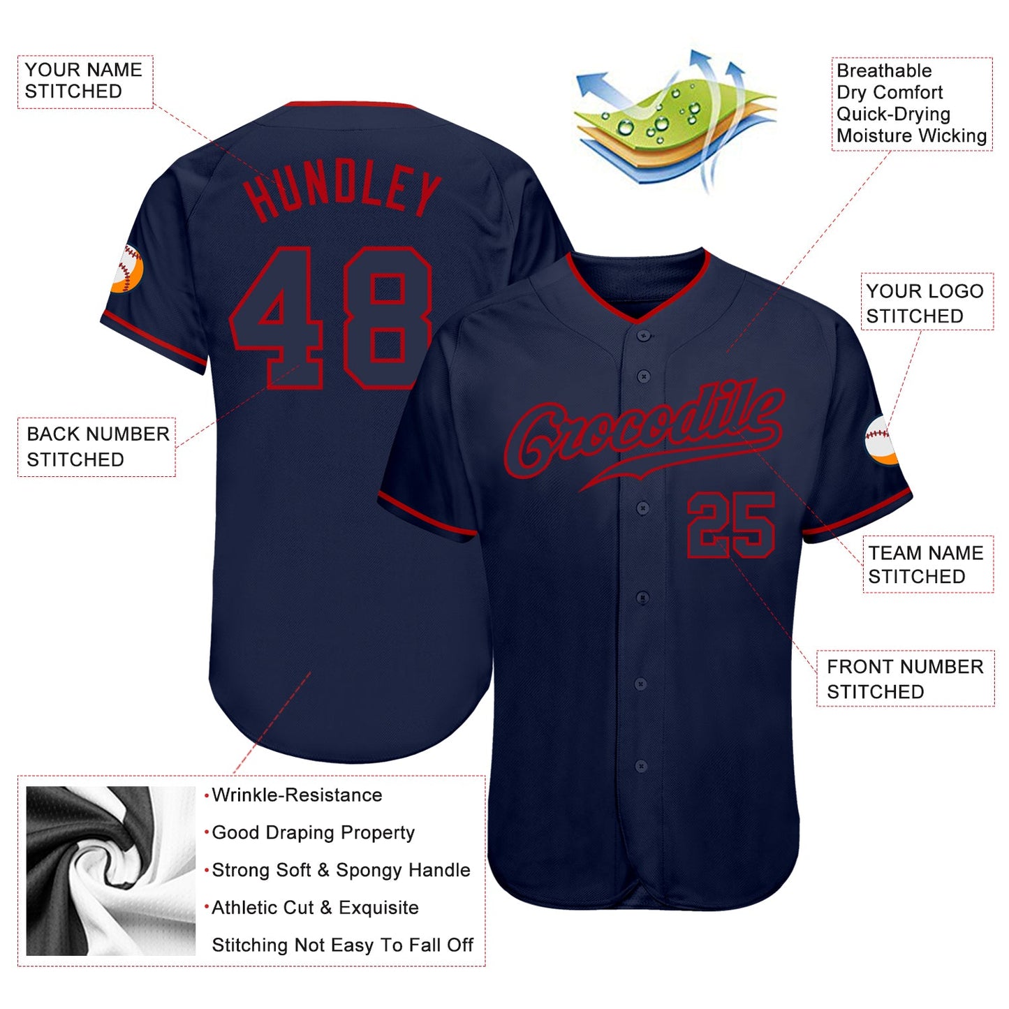 Custom Navy Navy-Red Authentic Baseball Jersey - Sky-Custom