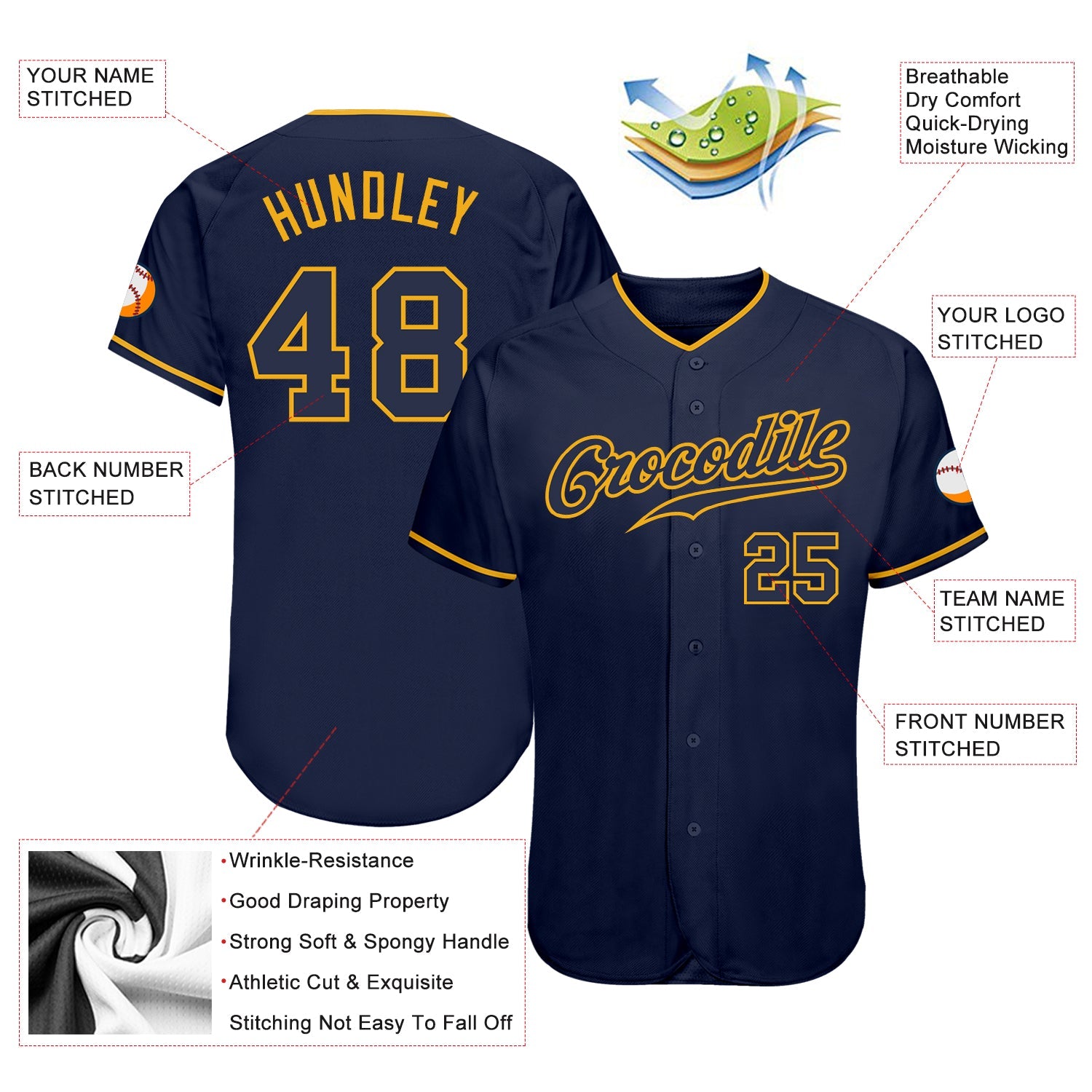 Custom Navy Navy-Gold Authentic Baseball Jersey - Sky-Custom
