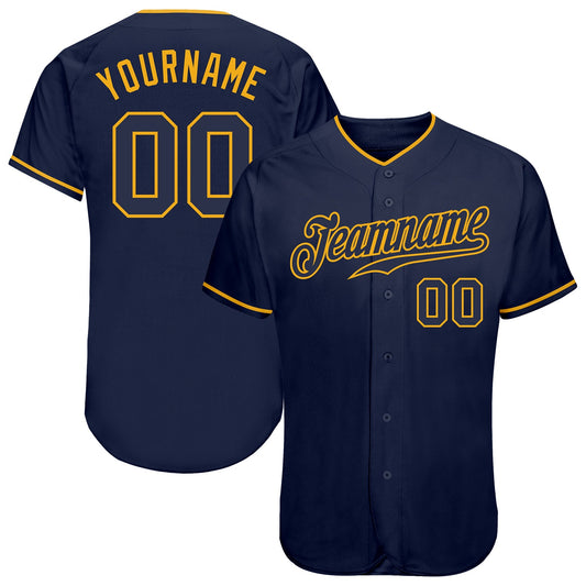 Custom Navy Navy-Gold Authentic Baseball Jersey - Sky-Custom