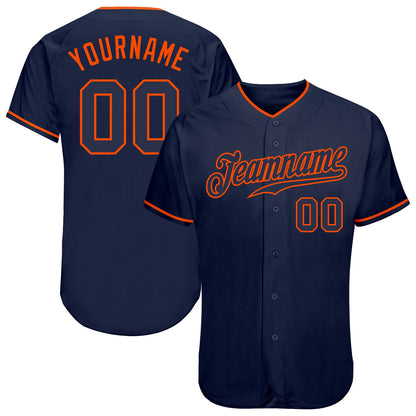 Custom Navy Navy-Orange Authentic Baseball Jersey - Sky-Custom