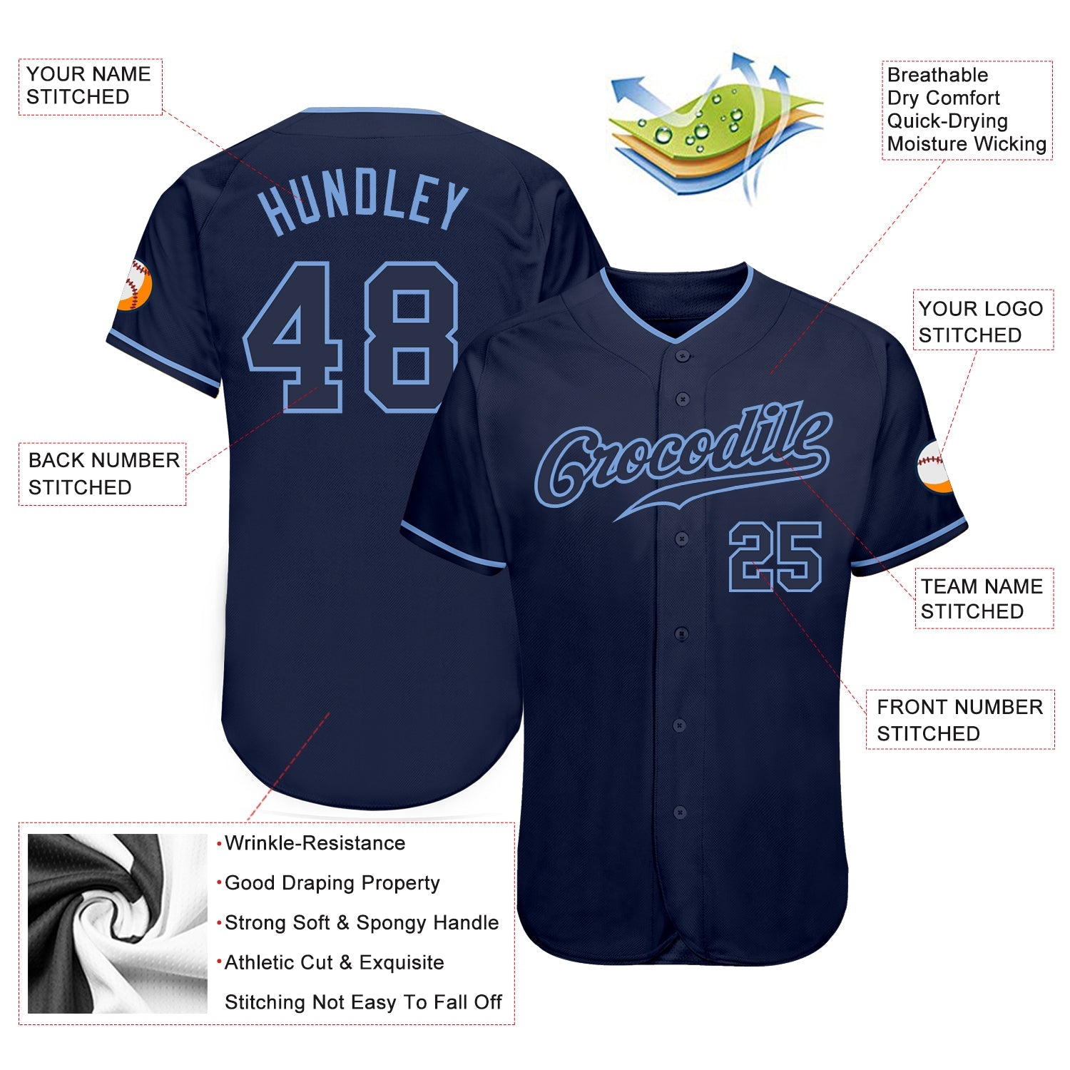 Custom Navy Navy-Light Blue Authentic Baseball Jersey - Sky-Custom