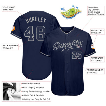 Custom Navy Navy-Gray Authentic Baseball Jersey - Sky-Custom