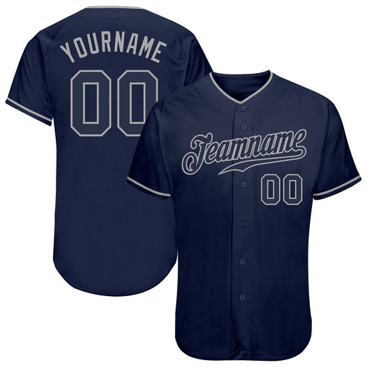 Custom Navy Navy-Gray Authentic Baseball Jersey - Sky-Custom