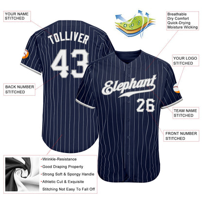 Custom Navy White Pinstripe White-Gray Authentic Baseball Jersey - Sky-Custom