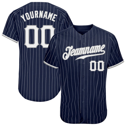 Custom Navy White Pinstripe White-Gray Authentic Baseball Jersey - Sky-Custom