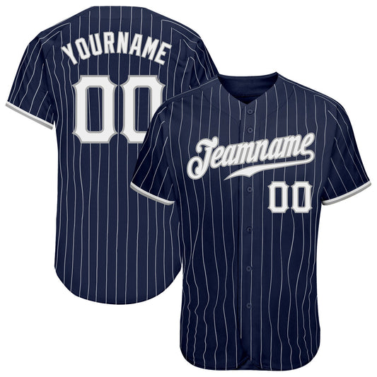 Custom Navy White Pinstripe White-Gray Authentic Baseball Jersey - Sky-Custom