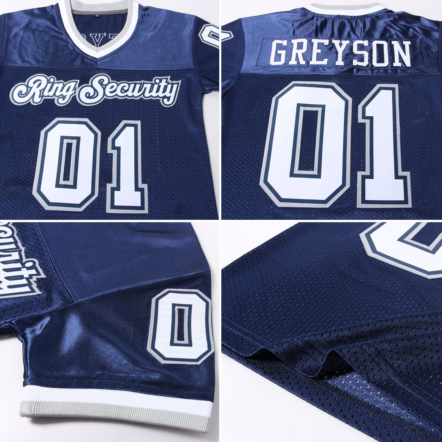 Custom Navy White-Gray Mesh Authentic Throwback Football Jersey - Sky-Custom