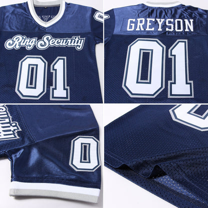 Custom Navy White-Gray Mesh Authentic Throwback Football Jersey - Sky-Custom