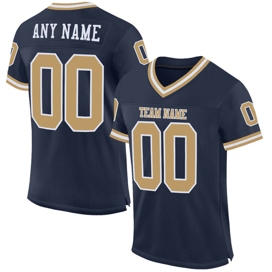 Custom Navy Old Gold-White Mesh Authentic Throwback Football Jersey - Sky-Custom