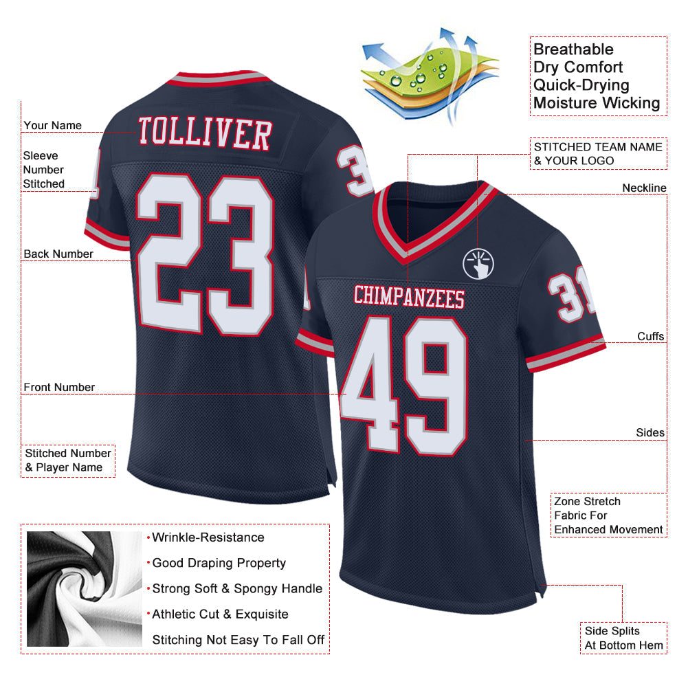 Custom Navy White-Gray Mesh Authentic Throwback Football Jersey - Sky-Custom