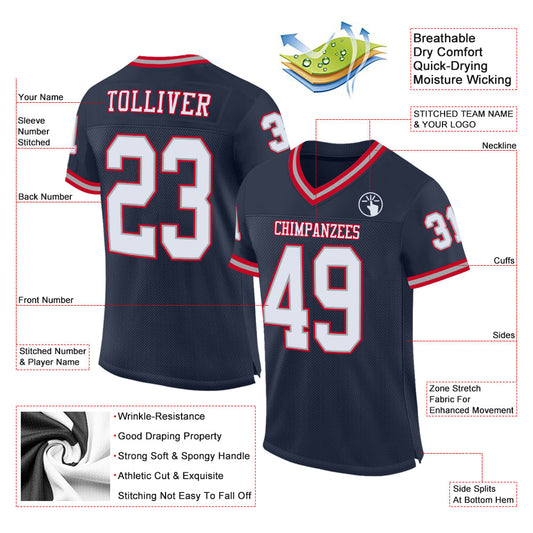 Custom Navy White-Gray Mesh Authentic Throwback Football Jersey - Sky-Custom