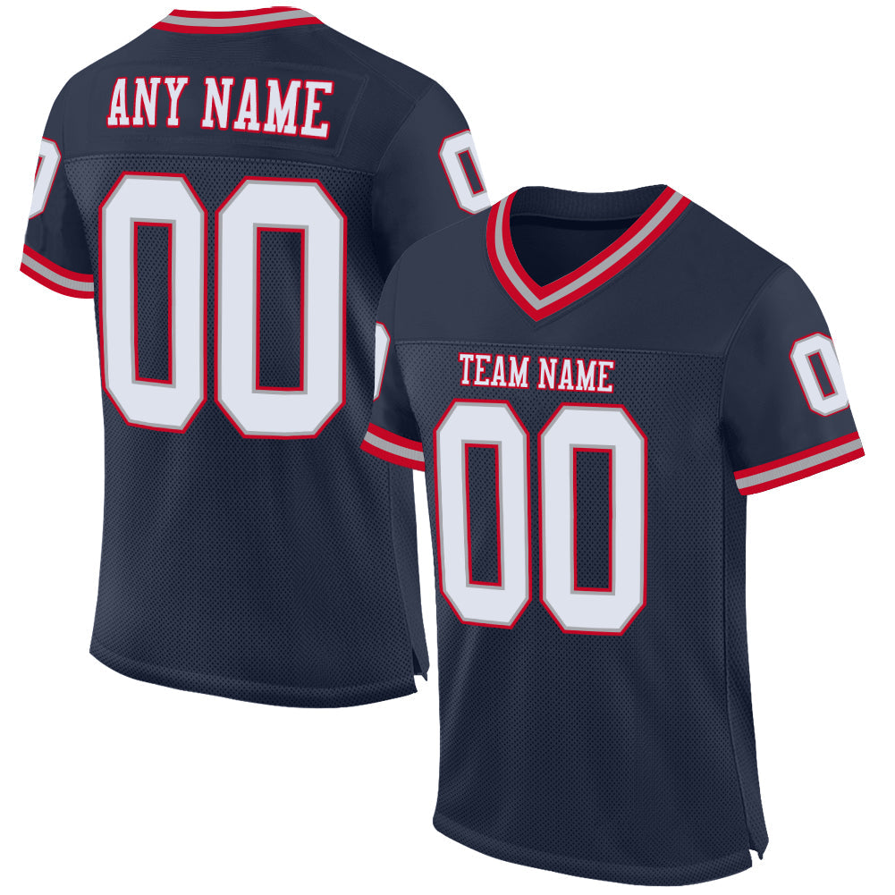 Custom Navy White-Gray Mesh Authentic Throwback Football Jersey - Sky-Custom