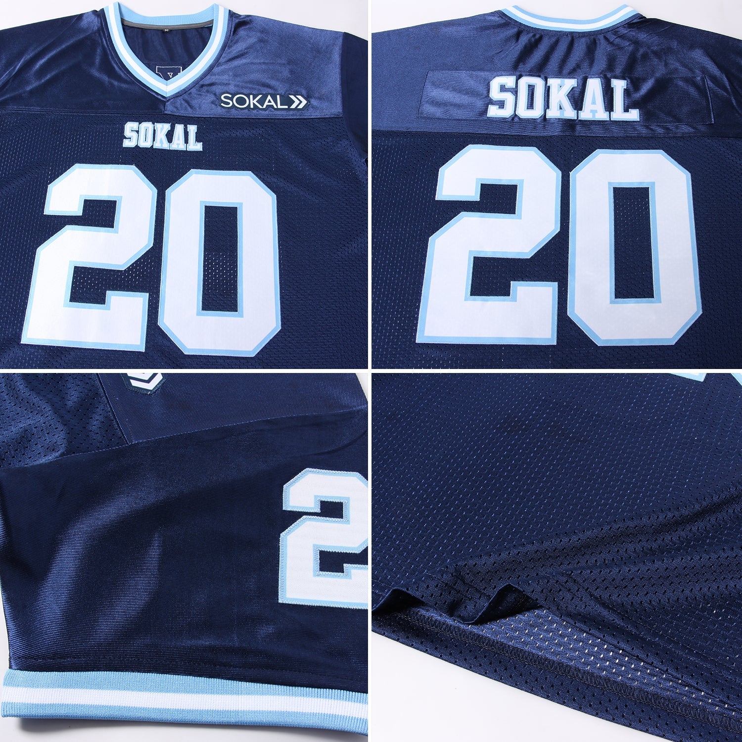 Custom Navy White-Light Blue Mesh Authentic Throwback Football Jersey - Sky-Custom