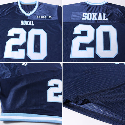 Custom Navy White-Light Blue Mesh Authentic Throwback Football Jersey - Sky-Custom
