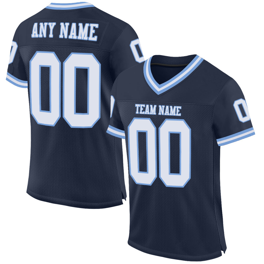 Custom Navy White-Light Blue Mesh Authentic Throwback Football Jersey - Sky-Custom