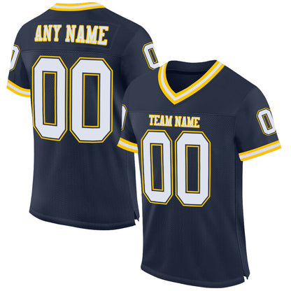 Custom Navy White-Gold Mesh Authentic Throwback Football Jersey - Sky-Custom