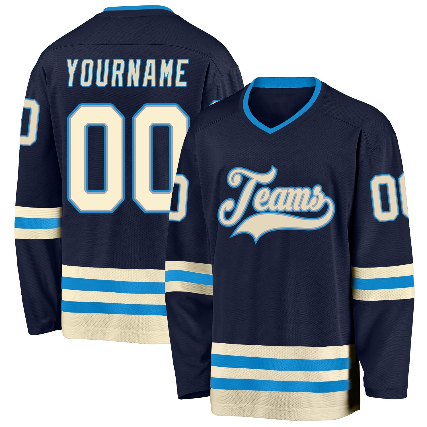 Custom Navy Cream-Blue Hockey Jersey - Sky-Custom