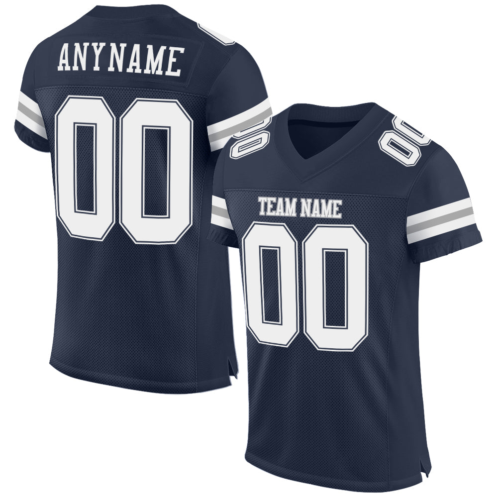 Custom Navy White-Gray Mesh Authentic Football Jersey - Sky-Custom