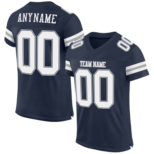 Custom Navy White-Gray Mesh Authentic Football Jersey - Sky-Custom