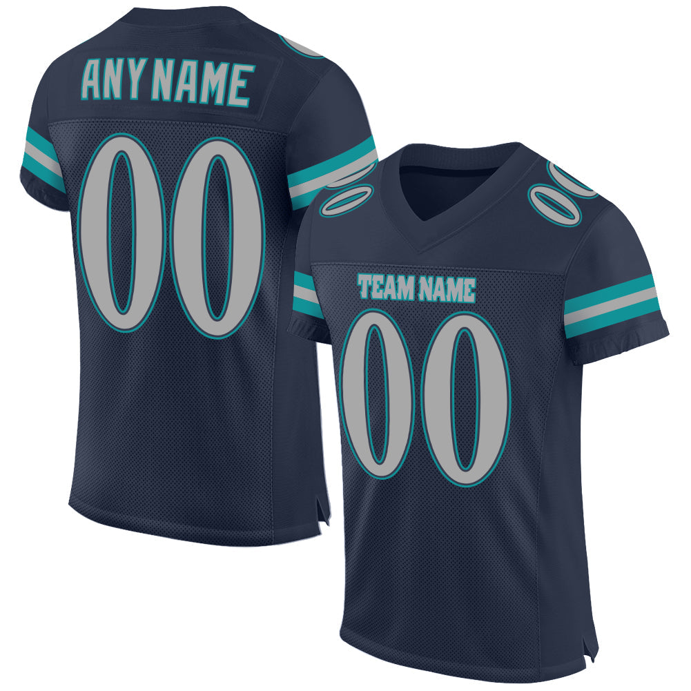 Custom Navy Gray-Aqua Mesh Authentic Football Jersey - Sky-Custom