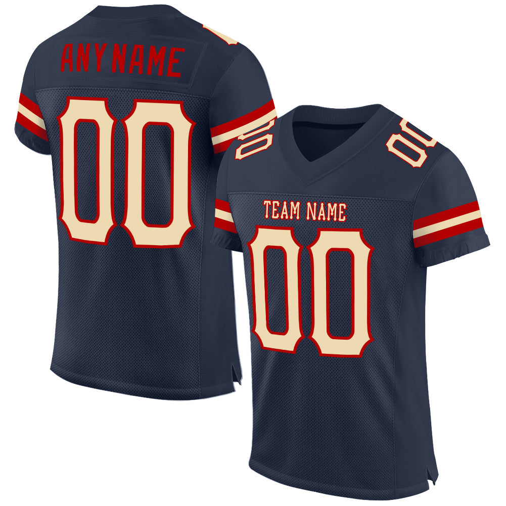 Custom Navy Cream-Red Mesh Authentic Football Jersey - Sky-Custom