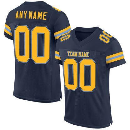 Custom Navy Gold-Light Blue Mesh Authentic Football Jersey - Sky-Custom