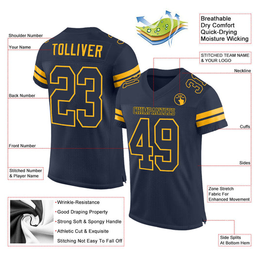 Custom Navy Navy-Gold Mesh Authentic Football Jersey - Sky-Custom