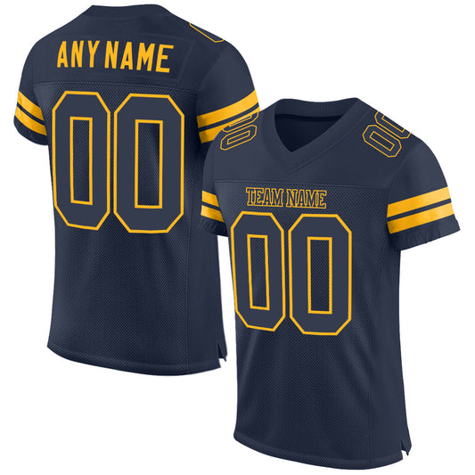 Custom Navy Navy-Gold Mesh Authentic Football Jersey - Sky-Custom