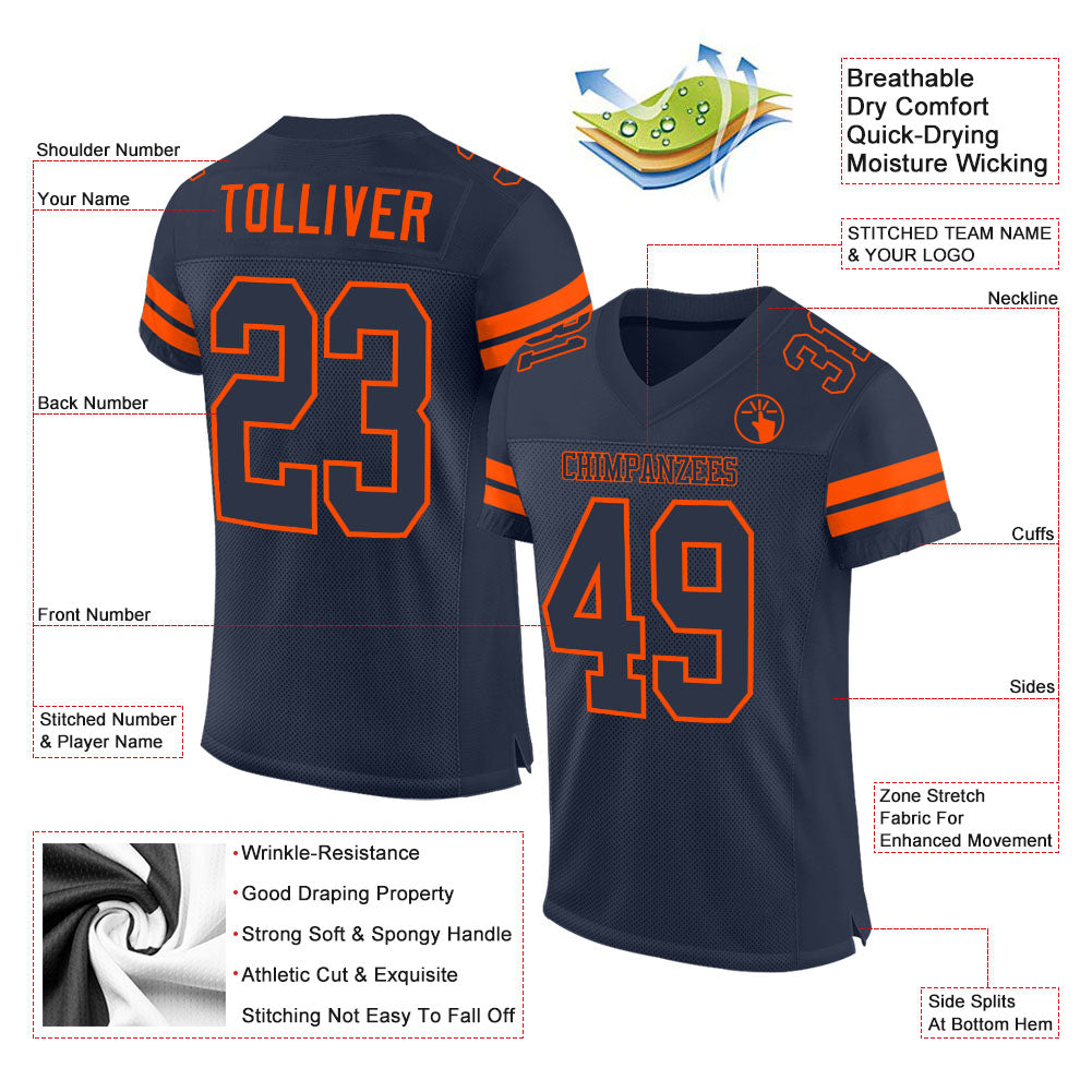 Custom Navy Navy-Orange Mesh Authentic Football Jersey - Sky-Custom
