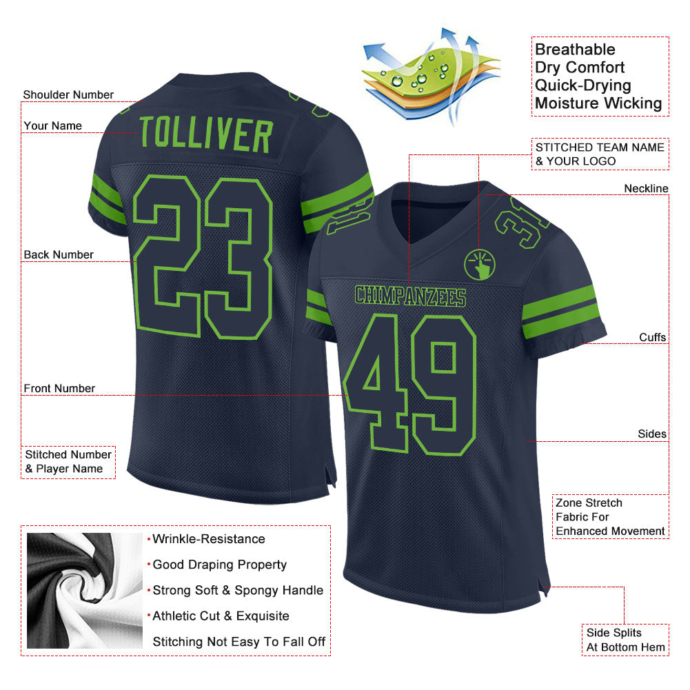Custom Navy Navy-Neon Green Mesh Authentic Football Jersey - Sky-Custom