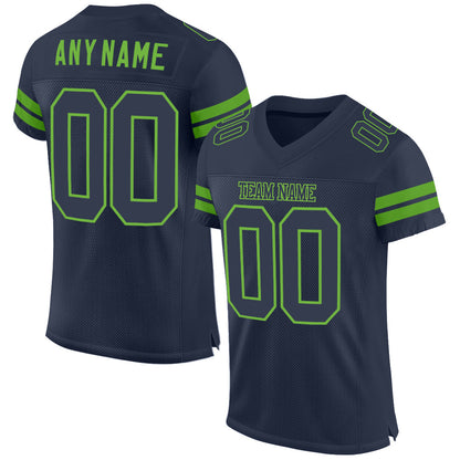 Custom Navy Navy-Neon Green Mesh Authentic Football Jersey - Sky-Custom