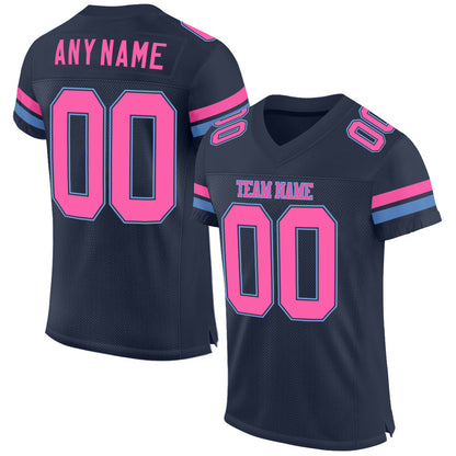 Custom Navy Pink-Light Blue Mesh Authentic Football Jersey - Sky-Custom