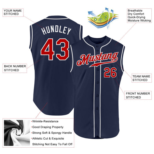 Custom Navy Red-White Authentic Sleeveless Baseball Jersey - Sky-Custom