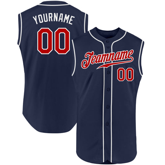Custom Navy Red-White Authentic Sleeveless Baseball Jersey - Sky-Custom