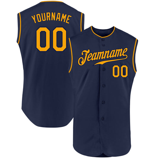 Custom Navy Gold Authentic Sleeveless Baseball Jersey - Sky-Custom