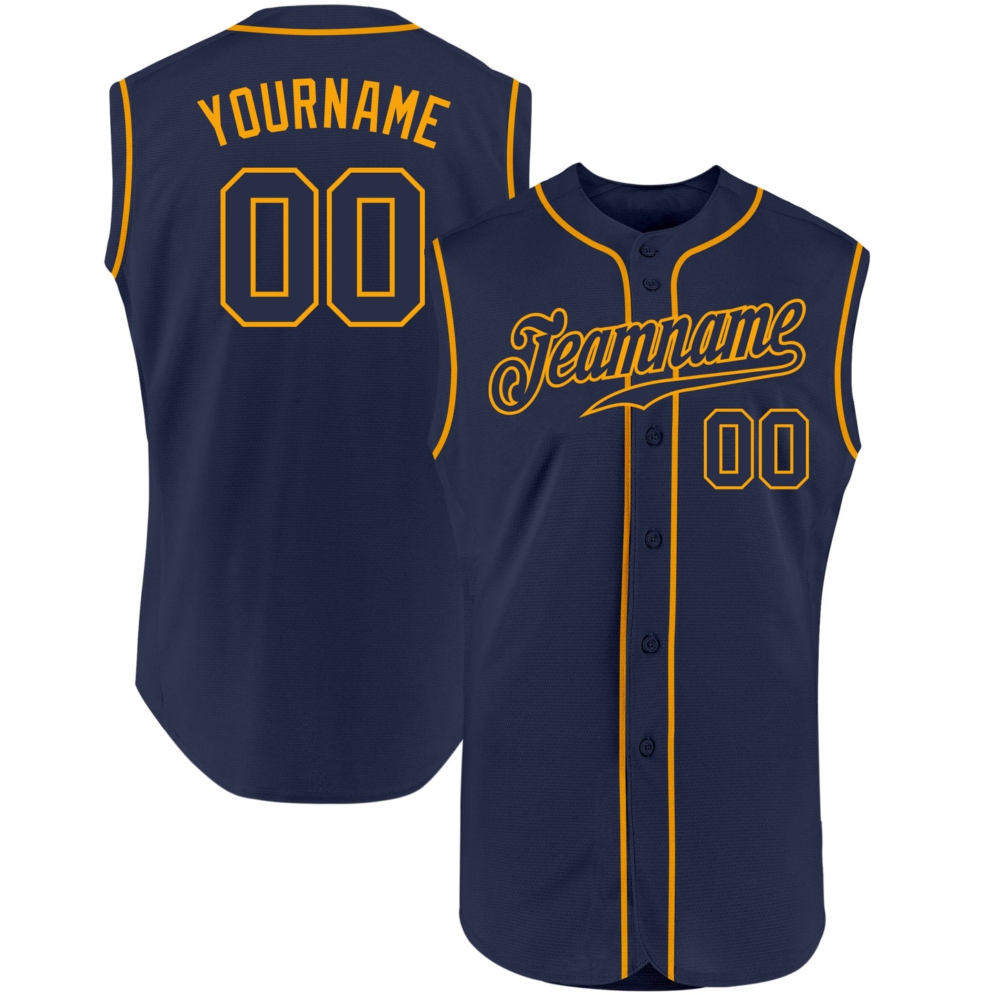 Custom Navy Navy-Gold Authentic Sleeveless Baseball Jersey - Sky-Custom
