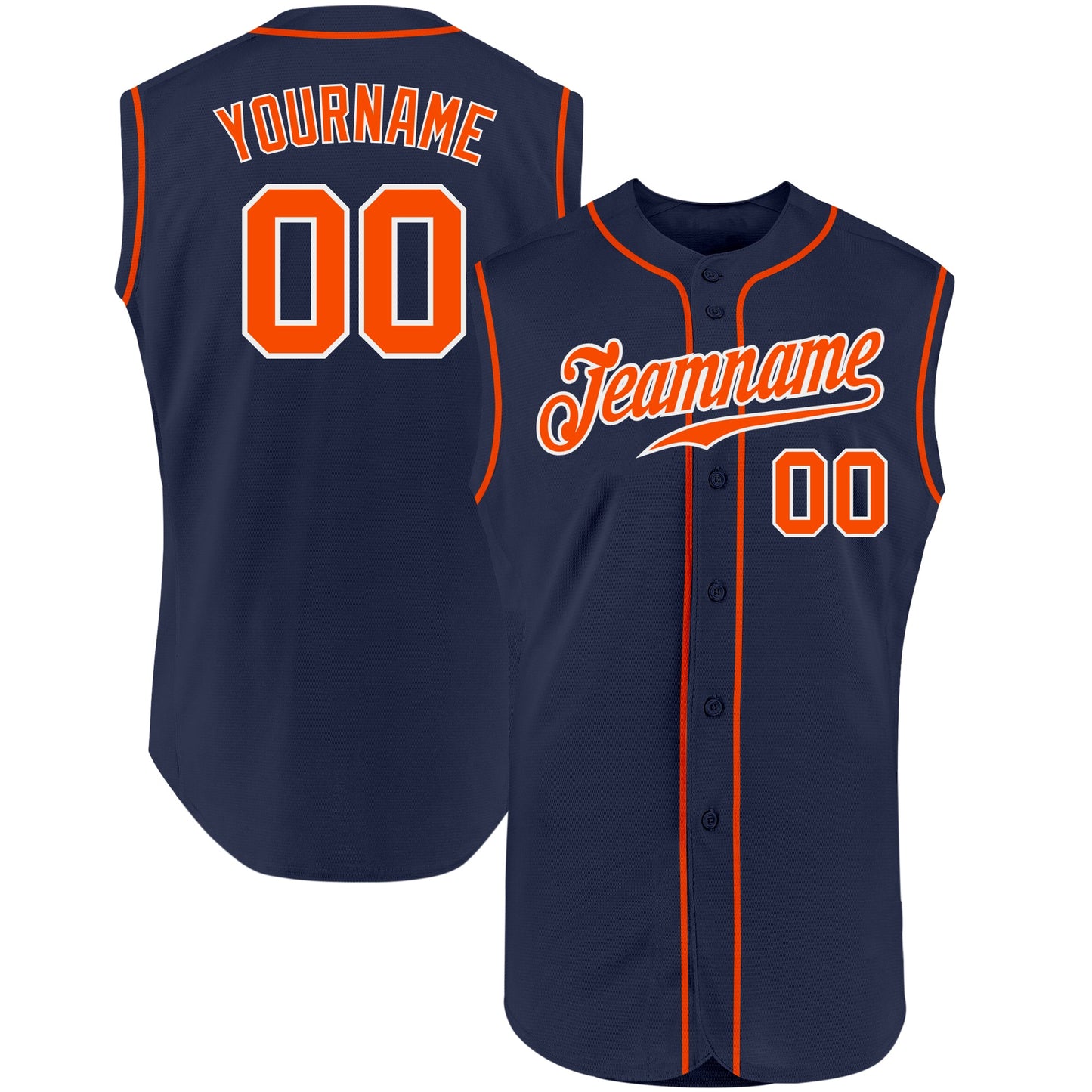 Custom Navy Orange-White Authentic Sleeveless Baseball Jersey - Sky-Custom