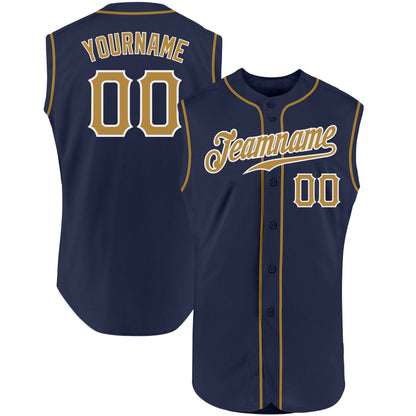 Custom Navy Old Gold-White Authentic Sleeveless Baseball Jersey - Sky-Custom