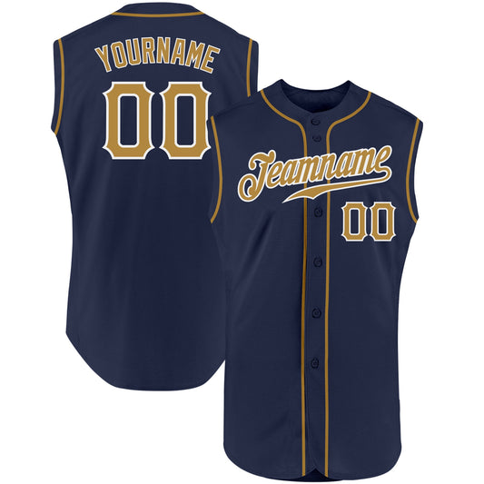 Custom Navy Old Gold-White Authentic Sleeveless Baseball Jersey - Sky-Custom