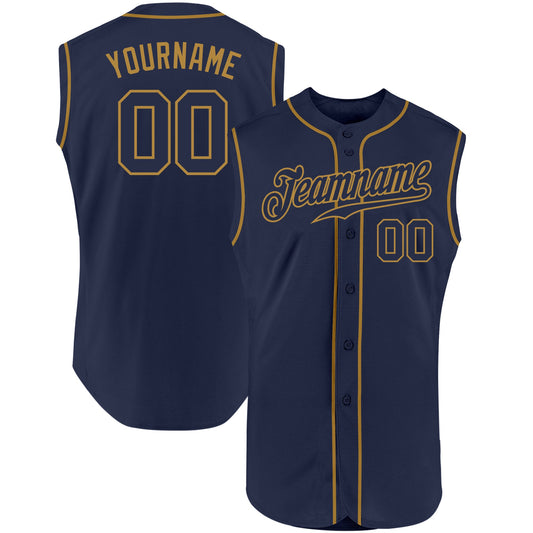 Custom Navy Navy-Old Gold Authentic Sleeveless Baseball Jersey - Sky-Custom