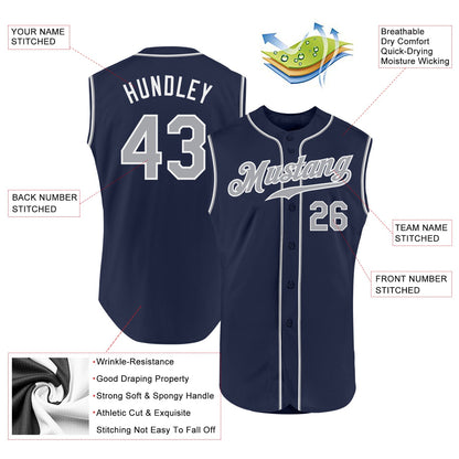 Custom Navy Gray-White Authentic Sleeveless Baseball Jersey - Sky-Custom