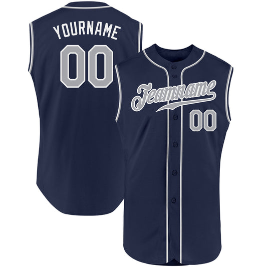 Custom Navy Gray-White Authentic Sleeveless Baseball Jersey - Sky-Custom