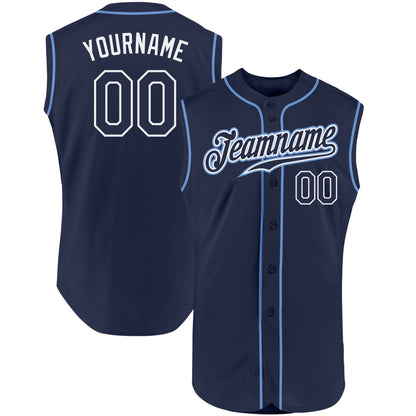 Custom Navy Navy-White Authentic Sleeveless Baseball Jersey - Sky-Custom