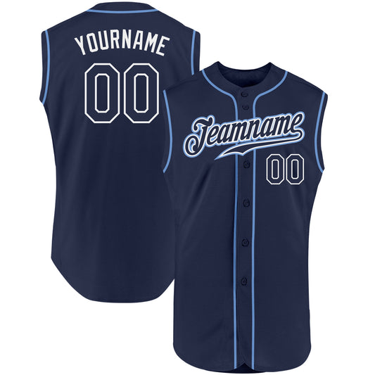Custom Navy Navy-White Authentic Sleeveless Baseball Jersey - Sky-Custom