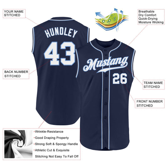 Custom Navy White-Light Blue Authentic Sleeveless Baseball Jersey - Sky-Custom